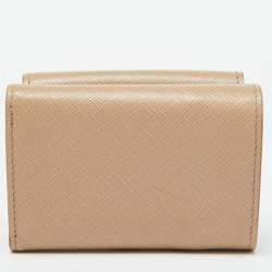 Prada Beige Saffiano Leather Trifold Case Wallet