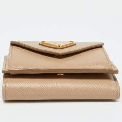 Prada Beige Saffiano Leather Trifold Case Wallet