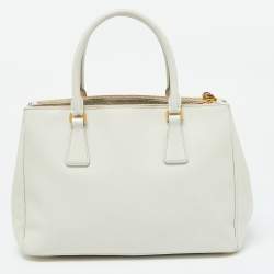 Prada White Saffiano Leather Medium Galleria Double Zip Tote