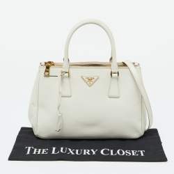 Prada White Saffiano Leather Medium Galleria Double Zip Tote