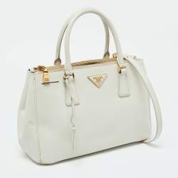 Prada White Saffiano Leather Medium Galleria Double Zip Tote