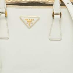 Prada White Saffiano Leather Medium Galleria Double Zip Tote