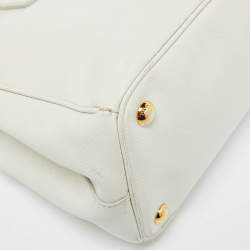 Prada White Saffiano Leather Medium Galleria Double Zip Tote