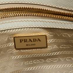 Prada White Saffiano Leather Medium Galleria Double Zip Tote