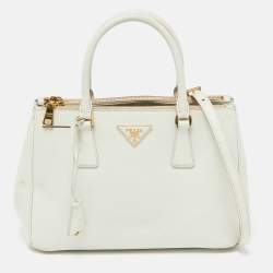 Prada White Saffiano Leather Medium Galleria Double Zip Tote