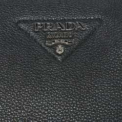 Prada Black Vitello Leather Daino Top Zip Satchel