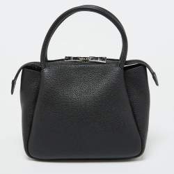 Prada Black Vitello Leather Daino Top Zip Satchel