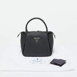 Prada Black Vitello Leather Daino Top Zip Satchel