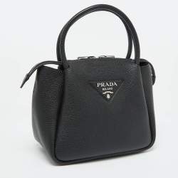 Prada Black Vitello Leather Daino Top Zip Satchel