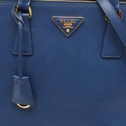 Prada Navy Blue Saffiano Lux Leather Medium Double Zip Tote