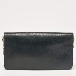 Pre Owned Prada Black Leather Logo Wallet On Chain