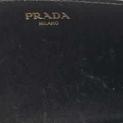 Pre Owned Prada Black Leather Logo Wallet On Chain
