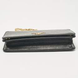 Pre Owned Prada Black Leather Logo Wallet On Chain
