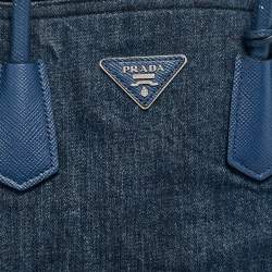 Pre Owned Prada Blue Denim and Saffiano Leather Large Double Handle Tote