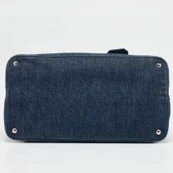 Pre Owned Prada Blue Denim and Saffiano Leather Large Double Handle Tote