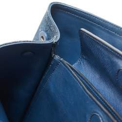 Pre Owned Prada Blue Denim and Saffiano Leather Large Double Handle Tote