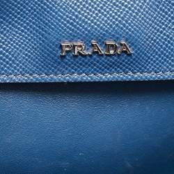 Pre Owned Prada Blue Denim and Saffiano Leather Large Double Handle Tote