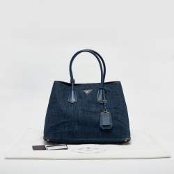 Pre Owned Prada Blue Denim and Saffiano Leather Large Double Handle Tote