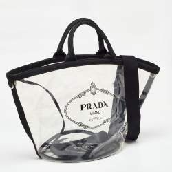 Prada Black/Clear PVC and Canvas Logo Beach Tote