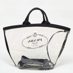 Prada Black/Clear PVC and Canvas Logo Beach Tote