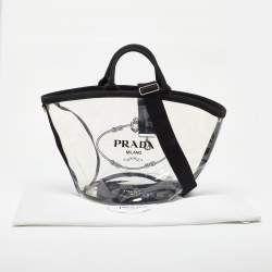 Prada Black/Clear PVC and Canvas Logo Beach Tote