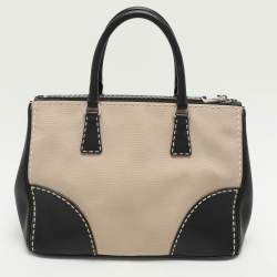 Prada Beige Canvas and Leather City Stitch Double Zip Tote