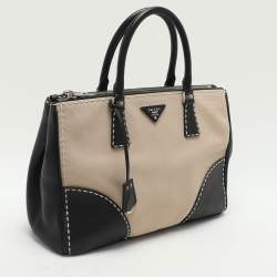 Prada Beige Canvas and Leather City Stitch Double Zip Tote