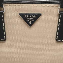 Prada Beige Canvas and Leather City Stitch Double Zip Tote