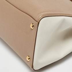 Pre Owned Prada Beige/White Saffiano Lux Leather Open Tote