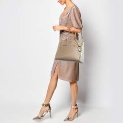 Pre Owned Prada Beige/White Saffiano Lux Leather Open Tote