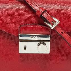 Pre Owned Prada Red Saffiano Lux Leather Mini Sound Flap Crossbody Bag