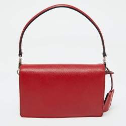 Pre Owned Prada Red Saffiano Lux Leather Mini Sound Flap Crossbody Bag