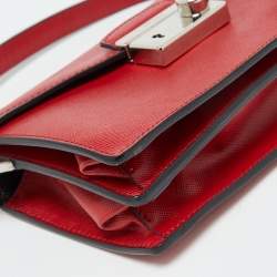 Pre Owned Prada Red Saffiano Lux Leather Mini Sound Flap Crossbody Bag