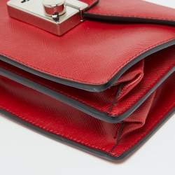 Pre Owned Prada Red Saffiano Lux Leather Mini Sound Flap Crossbody Bag