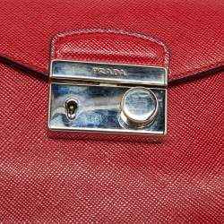 Pre Owned Prada Red Saffiano Lux Leather Mini Sound Flap Crossbody Bag