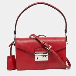 Pre Owned Prada Red Saffiano Lux Leather Mini Sound Flap Crossbody Bag