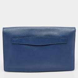 Prada Blue Saffiano Lux Leather Sound Clutch