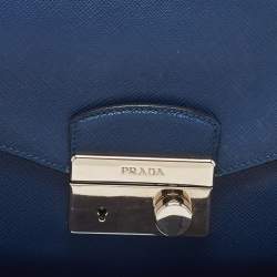 Prada Blue Saffiano Lux Leather Sound Clutch