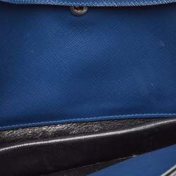 Prada Blue Saffiano Lux Leather Sound Clutch