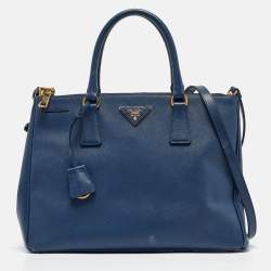 Prada Blue Saffiano Lux Leather Medium Double Zip Tote