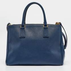 Prada Blue Saffiano Lux Leather Medium Double Zip Tote