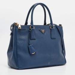 Prada Blue Saffiano Lux Leather Medium Double Zip Tote