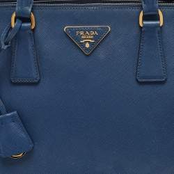 Prada Blue Saffiano Lux Leather Medium Double Zip Tote