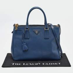 Prada Blue Saffiano Lux Leather Medium Double Zip Tote