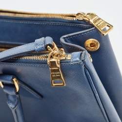 Prada Blue Saffiano Lux Leather Medium Double Zip Tote