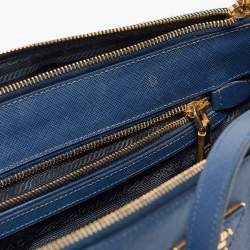 Prada Blue Saffiano Lux Leather Medium Double Zip Tote