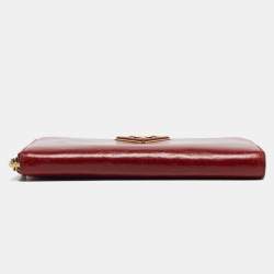 Prada Red Vitelo Shine Leather Logo Zip Continental Wallet