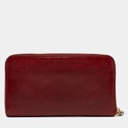 Prada Red Vitelo Shine Leather Logo Zip Continental Wallet