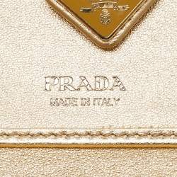 Prada Gold Saffiano Metal Leather Flap Zip Card Case