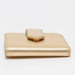 Prada Gold Saffiano Metal Leather Flap Zip Card Case